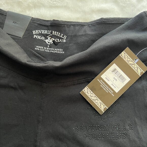 Beverly Hills Polo Club Leggings Womens Large Sparkle Logo Black New with Tags - Picture 4 of 7